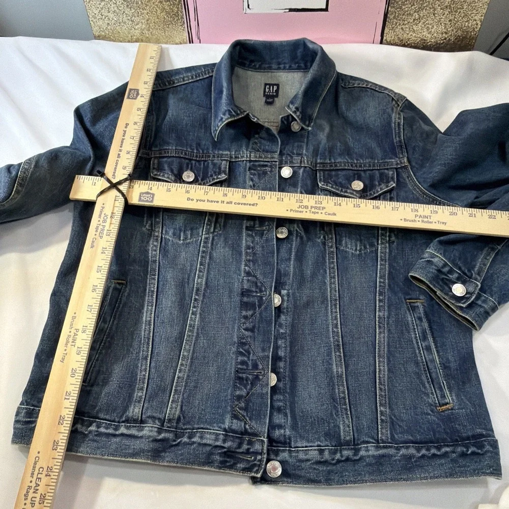 GAP Womens Jacket Size L Blue Jean Denim Icon Saddle Long Sleeve Cotton Pockets - Picture 16 of 16
